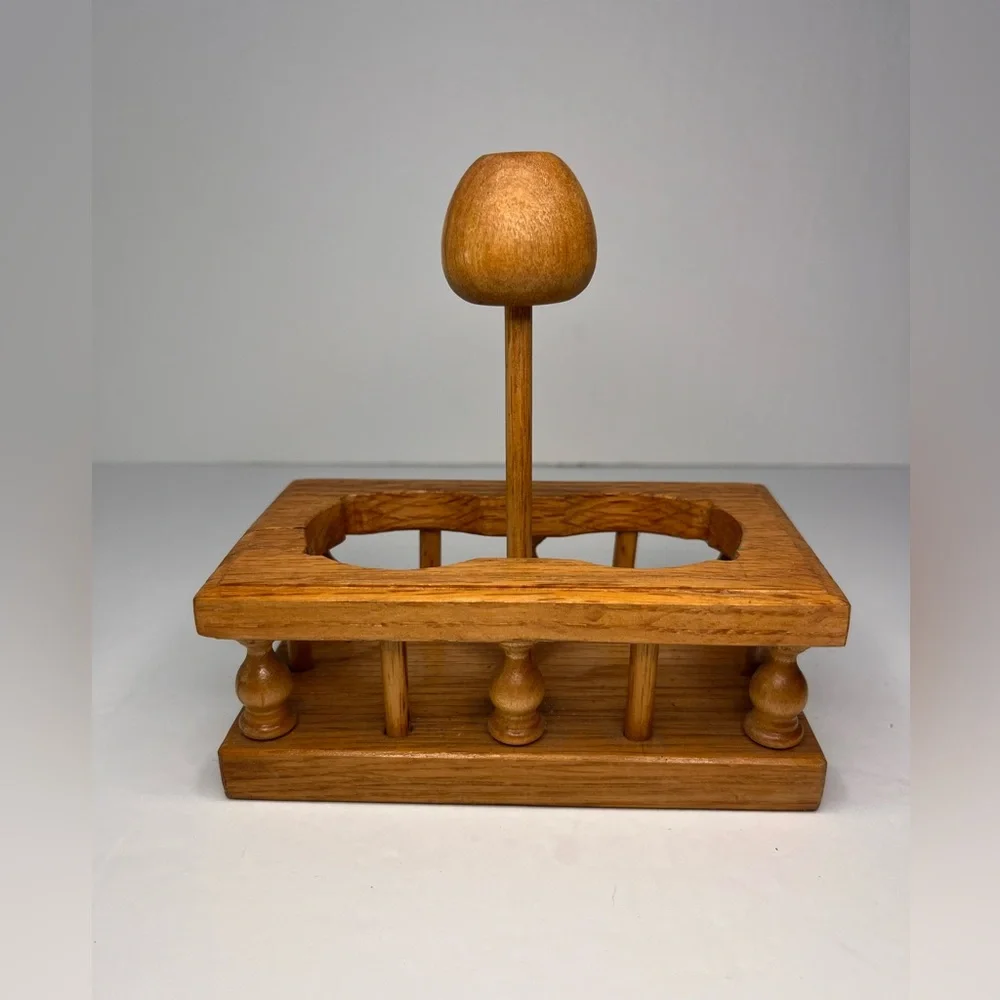 Vintage Wood Salt & Pepper Shaker Set with Holder Rubber Stoppers.‎